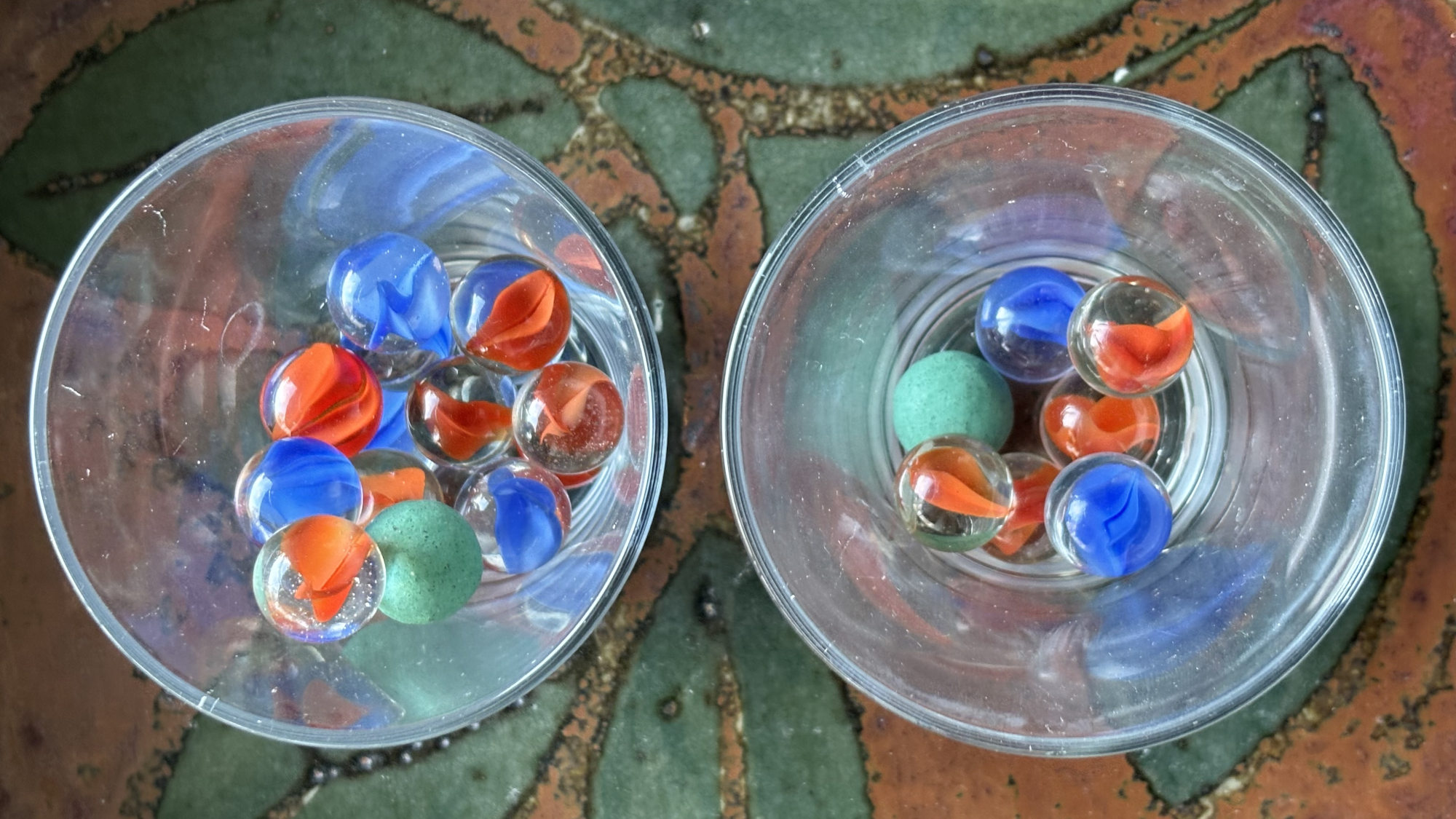 Marbles in glasses