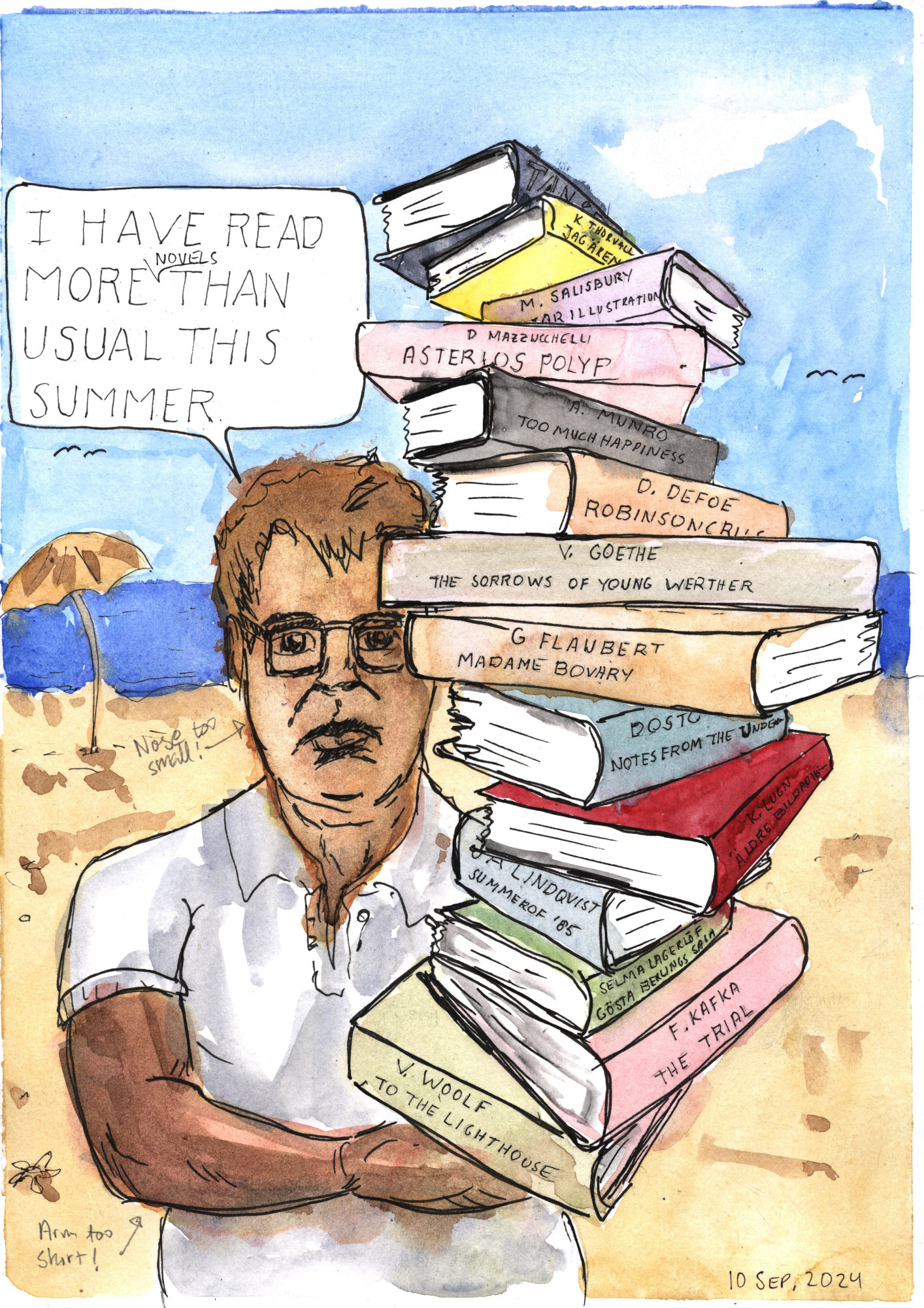 Reading list, summer 2024 — handwritten page with book titles and Goodreads links